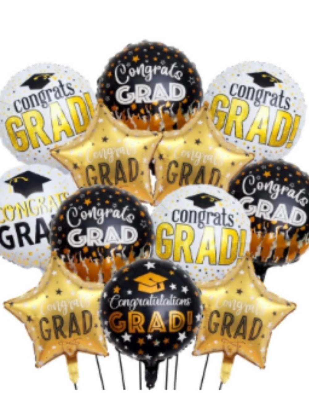 Congrats Grad Gold & Black Balloon Bouquet - Party Decorations